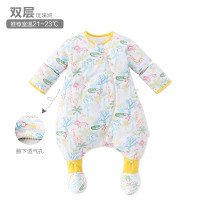 米乐鱼 婴幼儿3段分腿带脚套双层睡袋 春秋纯棉防踢被可拆袖 6个月-6岁宝宝(琉璃涧) 琉璃涧-双层 100cm