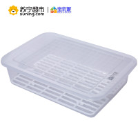 宝优妮鱼盒冰箱保鲜盒[2只装]塑料蔬菜带盖沥水食物厨房收纳盒[冰箱保鲜盒 ]9021-7大号2只装 透明PP