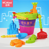 纽奇 儿童沙滩玩具套装 宝宝玩沙子挖沙工具洗澡戏水玩具 沙漏铲子沙滩车水桶工具 大型沙滩桶8件套