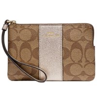 【直营】COACH 蔻驰 经典C纹马车PVC Corner Zip 手拿包 Coach女包 铂金卡其色