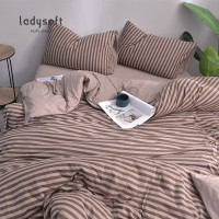 ladysoft御棉堂 针织全棉四件套床单款1.5/1.8米床通用200*230cm被套床上用品套件床品套装其他 深咖中条 床单款1.5/1.8米床通用