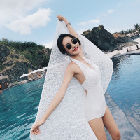 城海天泳衣女泡温泉连体保守小胸聚拢泳装女显瘦遮肚裙式大码游泳衣8239 白色 XXL