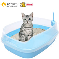 美卡（makar）超大号猫砂盆半封闭式猫厕所肥猫多猫适用 蓝色