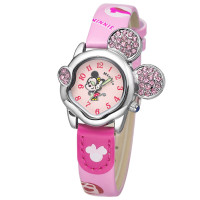 迪士尼(DISNEY)手表 可爱镶钻米奇头紫色女孩夜光石英儿童手表54016 P粉色
