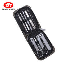 韩国777(THREE SEVEN)指甲刀套装家用正品指甲剪甲沟钳美甲修甲工具修脚刀套装9件套墨绿皮套银剪