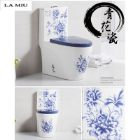 家用马桶彩色坐便器中国风卫生间陶瓷节水彩金青花瓷200/350坑距 350mm 富贵花开青花瓷【蓝色盖板】