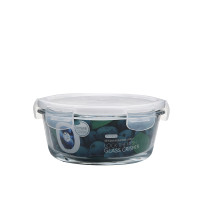 普业PY-1908圆形玻璃保鲜盒830毫升ML密封食品保鲜盒耐热玻璃保鲜盒饭盒便当盒冰箱整理盒微波炉专用 白色