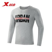 特步(Xtep)男运动长袖T恤正品2018秋新款圆领休闲针织上衣厚款套头衫882329039525 浅花灰 2XL