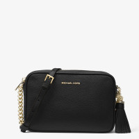 [直营]迈克·科尔斯(MICHAEL KORS) Ginny 系列女士中号 拉链牛皮流苏吊坠单肩包斜挎包相机包 欧美时尚 黑色
