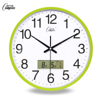 康巴丝静音客厅挂钟表办公室简约日历时钟现代时尚壁挂表石英钟表(25c)_14英寸（直径35.5厘米） 绿色款