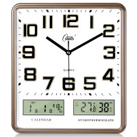 康巴丝客厅挂钟卧室电子钟表创意静音个性时尚日历时钟石英钟家用(956)_14英寸（直径35.5厘米） 金色 双日历款