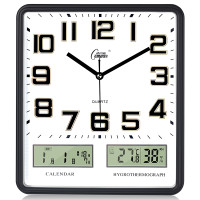 康巴丝客厅挂钟卧室电子钟表创意静音个性时尚日历时钟石英钟家用(956)_14英寸（直径35.5厘米） 黑色 双日历款