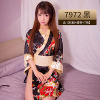 霏慕法式含胸垫荡领缎面睡裙7827情趣内衣性感套装女式情趣睡衣女士衣服成人用品 7827法式浪漫◆黑【含胸垫睡裙+T裤】 均码
