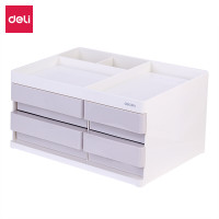 得力deli8904收纳盒ABS树脂强度高办公收纳学生文具整理带笔筒盒子4个抽屉浅蓝浅灰 四抽屉式（浅灰）