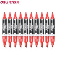 得力(deli)S555大双头记号笔10支 油性物流仓库箱子记号笔 加粗勾线笔 不褪色标记笔 快递笔 马克笔 光盘笔 红色