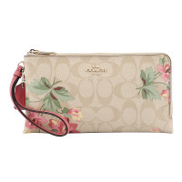 COACH 蔻驰 奢侈品 欧美时尚女手包卡其印花人造革长款手拿包零钱包 卡其印花