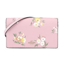COACH 蔻驰 奢侈品女包 欧美时尚简约粉色印花人造革单肩女斜挎包潮流两用包 粉色印花