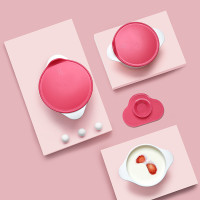 babycare儿童餐具 宝宝强力吸盘碗带盖硅胶防摔婴儿辅食碗三件套 莱特玫 2083