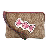 COACH 蔻驰 奢侈品 欧美时尚女士潮流印花款人造革短款手拿包零钱包女手包 深卡其色糖果款