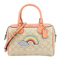 COACH 蔻驰 奢侈品 欧美时尚女士手提包卡其豆沙粉人造革手提单肩斜挎桶包 卡其豆沙粉