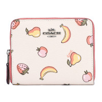 COACH 蔻驰 奢侈品 欧美时尚女士白色印花皮革短款钱包钱夹零钱包 白色印花