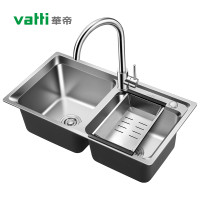 华帝(vatti)304不锈钢水槽双槽 拉丝不锈钢洗菜盆 厨房水槽 厨房洗碗盆091200(720*380*210) 091200款