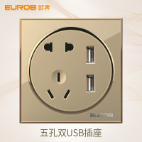 欧奔（EUROB）86型开关插座套装二三插USB五孔一开双控16A墙壁开关插座面板 五孔双usb 86型A4亚克力金色开关插座