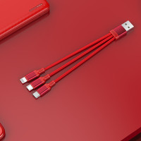 机乐堂/JOYROOM S-M416 便携系列一拖三充电短线（15CM） 红色