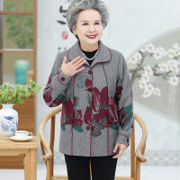 迪鲁奥（DILUAO)中老年人春秋装奶奶装长袖外套80岁薄款妈妈装老太太春秋装上衣_226 酒红色荷花(单件上衣不送裤子) XL(建议80-95斤)拍下当天发货