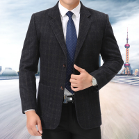 迪鲁奥（DILUAO)春秋中老年男士羊毛呢西服外套男厚款中年西装上衣爸爸装休闲便西_604_149 190(185斤-200斤穿) 黑色