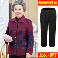 迪鲁奥（DILUAO)老年人女装秋冬季加绒外套奶奶装上衣60-80岁老太太衣服妈妈装_312 XL建议91-105斤 红色上衣+裤子