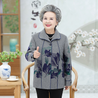 迪鲁奥（DILUAO)高端轻奢2019新款奶奶装秋装外套中老年人女装妈妈长袖翻领上衣宽松春秋款_17 藏青色(单件上衣) 4XL(建议150斤以内)
