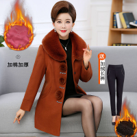 迪鲁奥（DILUAO)高端品质妈妈装秋装外套40岁50女2019新款中长款呢子大衣中年女装冬装毛呢_762 焦糖色加棉+黑加绒长裤 4XL适合135-150斤
