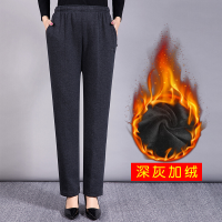 迪鲁奥（DILUAO)高端轻奢中老年女裤秋松紧腰棉宽松大码直筒高腰加肥加大休闲妈妈裤子春秋_367 冬款加绒深灰色 2XL建议136-145斤