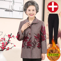 迪鲁奥（DILUAO)轻奢品质奶奶秋装老人秋天衣服外套薄中老年冬装女妈妈套太太上衣_156 XXXL(建议135-150斤左右) 红色(加绒款上衣+加绒裤子)