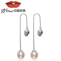 京润珍珠 姿容 S925银镶淡水珍珠耳环耳钩9-10mm 白色 水滴形 珠宝女 珠宝宠自己送妈妈 9-10mm