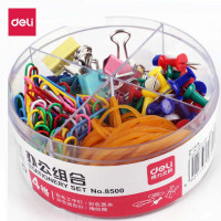 得力(deli)8500办公组合套装 图钉/回形针/燕尾夹/橡皮筋四合一 3盒装