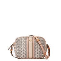 [直营]托里.伯奇(TORY BURCH) Gemini Link拉链款涂层帆布迷你相机包女士单肩包斜挎包 TB女包 海岸粉竖条纹57743-685