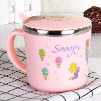 SNOOPY史努比儿童水杯 KF-230 家用304不锈钢口杯子幼儿园宝宝防摔喝水杯带盖 粉色 230ml