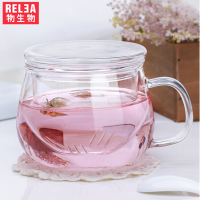 物生物/RELEA 玻璃杯 茶水分离杯 双层耐热泡茶杯子 带过滤玻璃水杯 玲珑杯320ML 透明