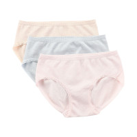 红豆居家(Hodohome)19年新品女式红豆内裤女士中腰细条纹蕾丝边内裤甜美可爱三角裤三条装 组合一 170/76A