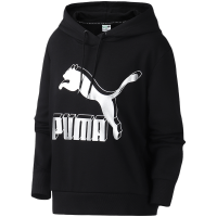 彪马（PUMA）女士休闲针织连帽常规款套头运动卫衣59591571 黑色-金属银 XXL