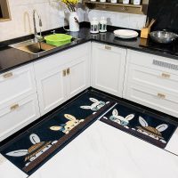 厨房地垫防滑吸水吸油家用脚垫卧室垫子耐脏浴室垫长条地毯_746 45*80+45*180cm（2条装减5元） 兔八哥蓝