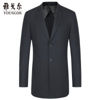 雅戈尔毛呢大衣秋冬男士商务休闲黑色长款西装领YS9068 黑色 190/108A