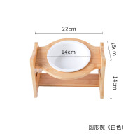 猫碗宠物用品碗陶瓷双碗食盆防打翻木架护颈吃饭喝水斜口碗猫咪碗_1 高度调节大小通用 单圆碗+木架+纯白色