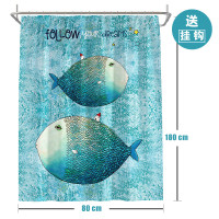 ins北欧浴帘浴室防水布淋浴房隔断挂帘加厚防霉卫生间套装免打孔_3 默认尺寸 大鱼小房子浴帘宽80高180cm送钩