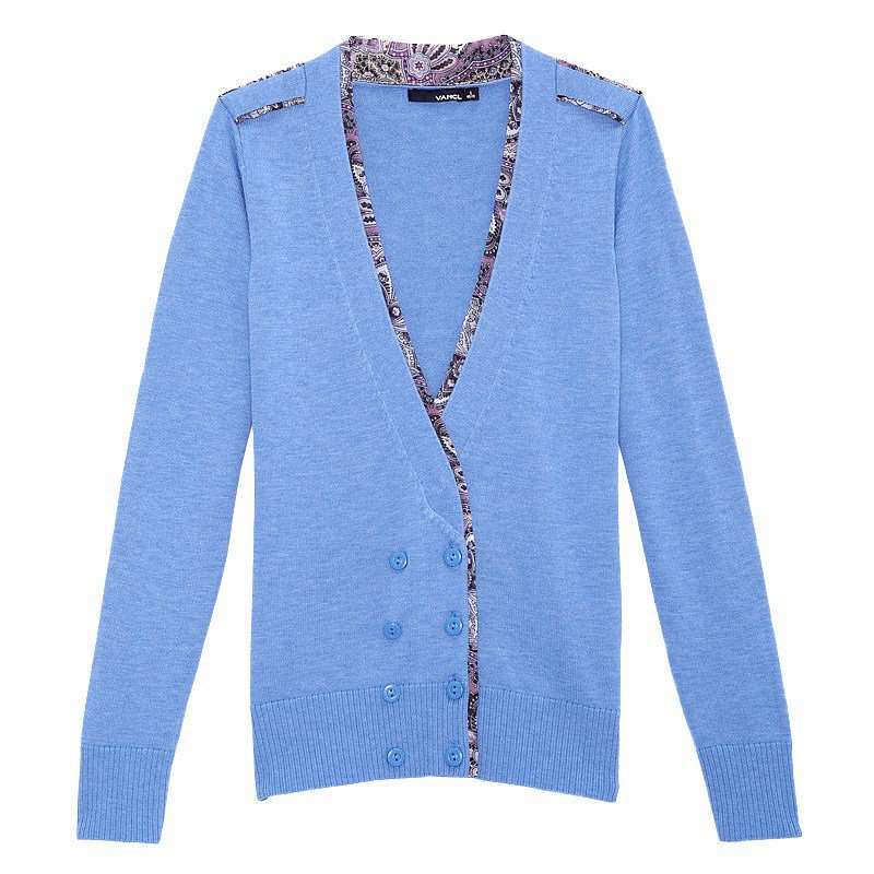 vancl凡客诚品 甜美田园拼碎花门襟开衫 湖蓝色 m