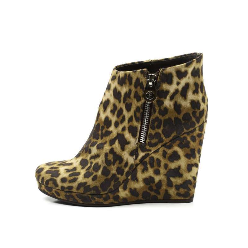 staccato 思加图杏棕色印花绒布/猪皮里女皮靴eh907d