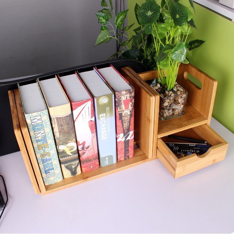 竹城鼎信楠竹桌面小书架简易桌上置物架实木学生伸缩书架