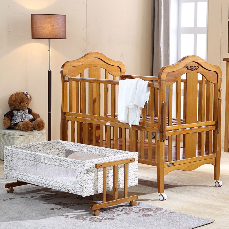 小硕士(saors)桦木婴儿床可加长 可变少年床 带储物 可摇sk-6701 茶色